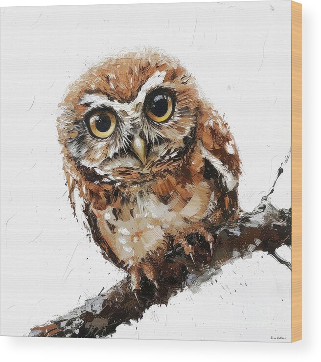 Owl Wood Print featuring the painting Curious Little Hoot by Tina LeCour