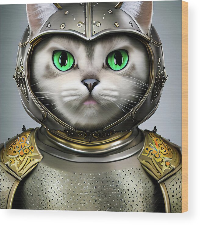 Cat Wood Print featuring the digital art Cute Cat Knight 01 by Matthias Hauser