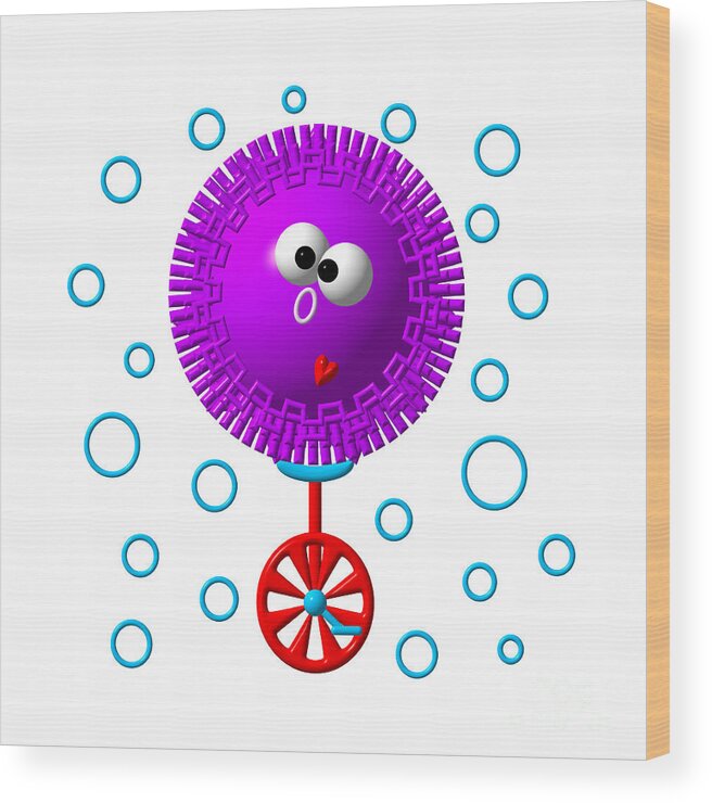 Cute Critters With Heart Urchin On A Unicycle Wood Print featuring the digital art Cute Critters With Heart Urchin On A Unicycle by Rose Santuci-Sofranko