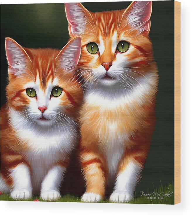 Cats Wood Print featuring the mixed media Cute Kittens by Pennie McCracken