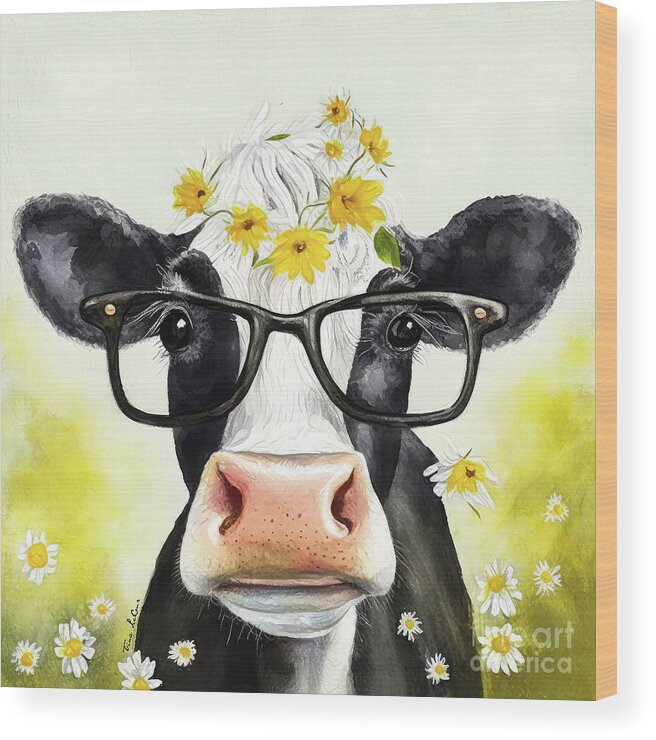 Cow Wood Print featuring the painting Cutie Pie Chloe by Tina LeCour