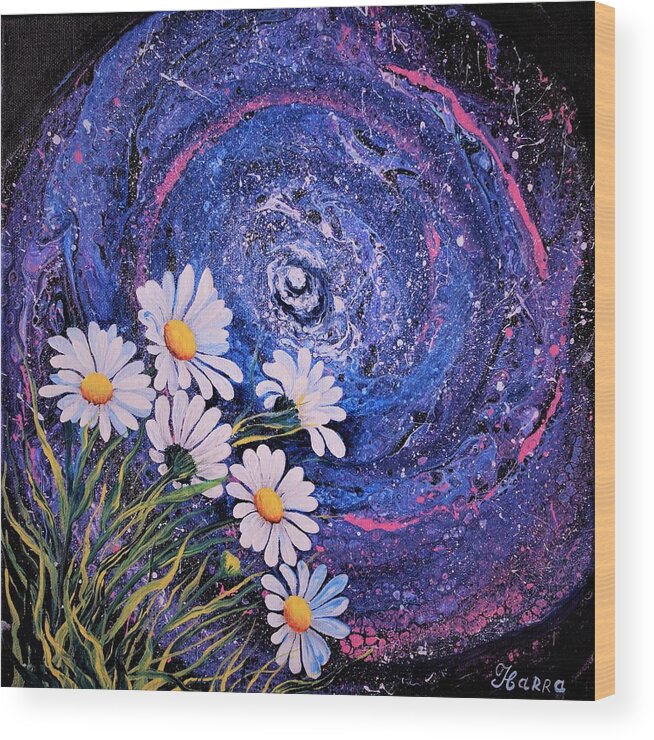 Wall Art Home Decor Daisies In The Universe Galaxy White Daisies Flower Abstract Art Acrylic Painting Pouring Art Galleries Art For Sale White Flowers Wood Print featuring the painting Daisies in the Universe by Tanya Harr