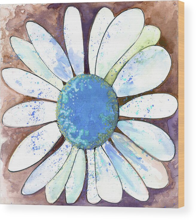 Daisy Wood Print featuring the painting Daisy in Brown and Blue by Michele Fritz