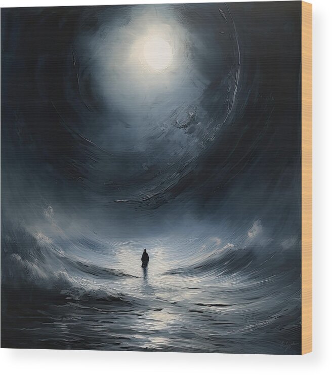 Dream Wood Print featuring the painting Dancing with the Waves - Navigating the Subconscious Mind by Lourry Legarde