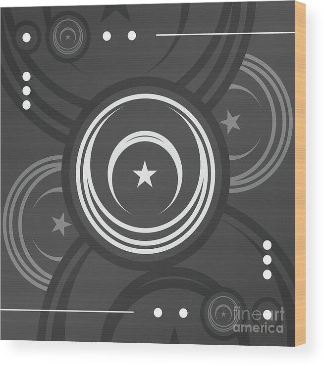 Abstract Wood Print featuring the mixed media Dark Steely Geometric Glyph Art in Black Gray and White n.0290 by Holy Rock Design