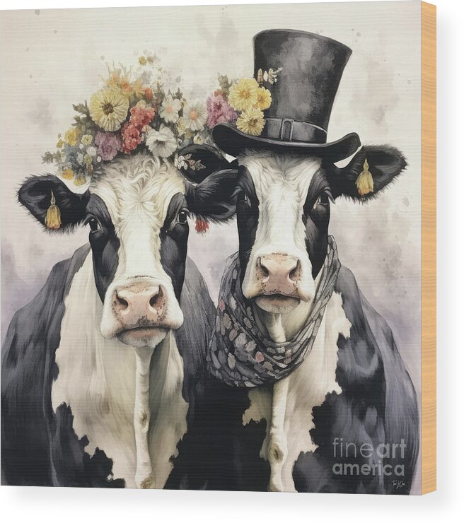 Cow Wood Print featuring the painting Date Night by Tina LeCour