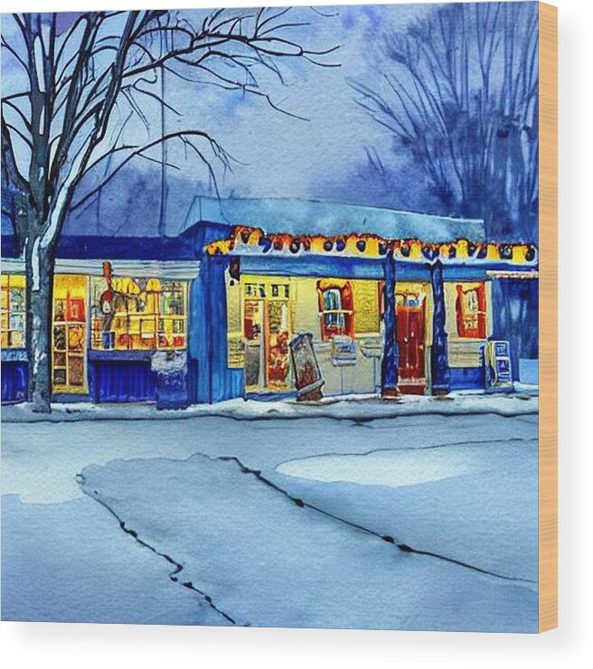 Roadside Wood Print featuring the painting Dave's on the Delaware, Pennsylvania by Christopher Lotito