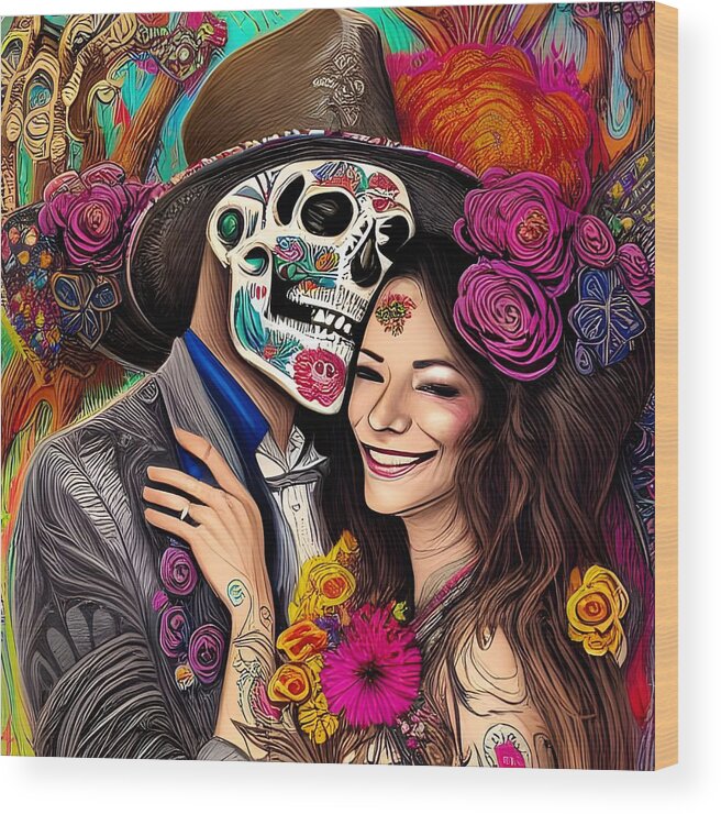 Digital Wood Print featuring the digital art Day of the Dead Reunion II by Beverly Read