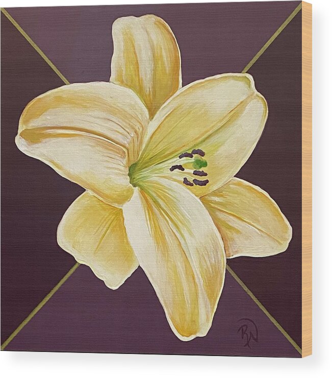 Flowers Wood Print featuring the painting Daylily #2 by Renee Noel