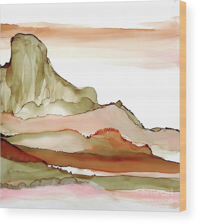 Alcohol Ink Wood Print featuring the painting Desertscape 5 by Chris Paschke
