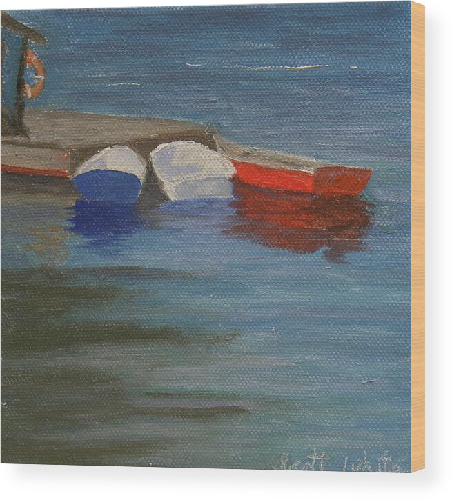Ocean Water Chamberlain Maine Docks Wood Print featuring the painting Dory Me by Scott W White