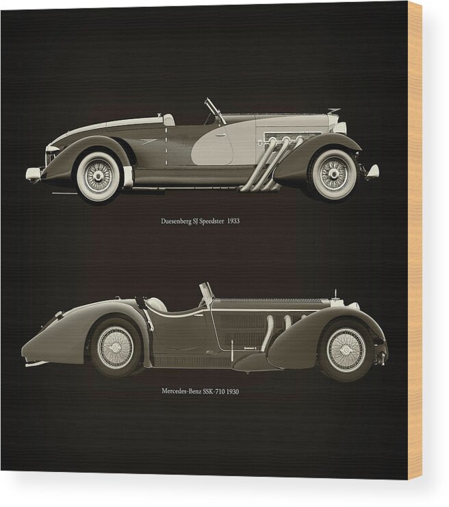 Mercedes Wood Print featuring the photograph Duesenberg SJ Speedster 1933 and Mercedes-Benz SSK-710 1930 by Jan Keteleer