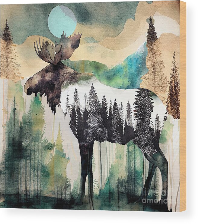 Bear Wood Print featuring the painting Earthen Wonderland II by Mindy Sommers