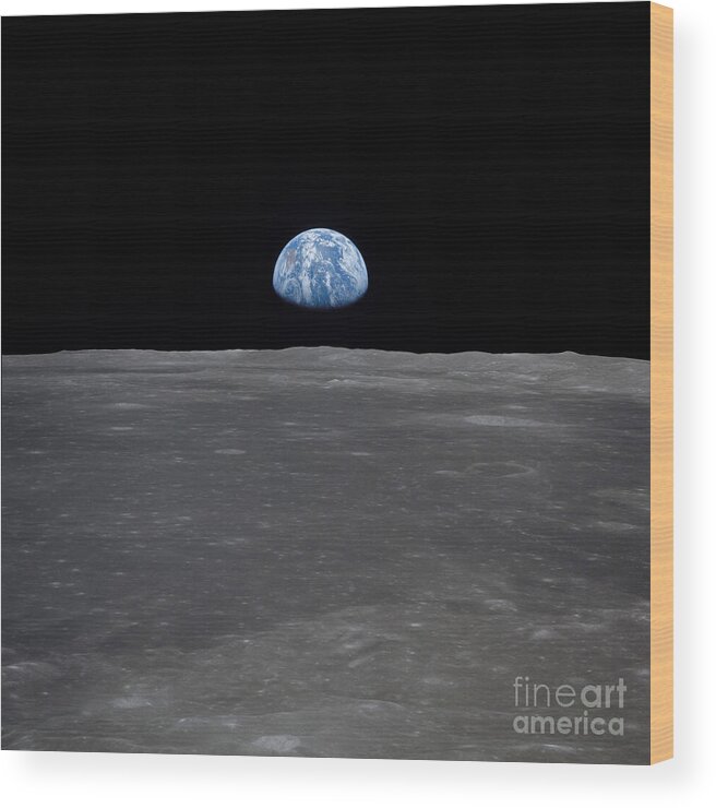 Earthrise Wood Print featuring the photograph Earthrise over the moon - Apollo 11 by Best of NASA