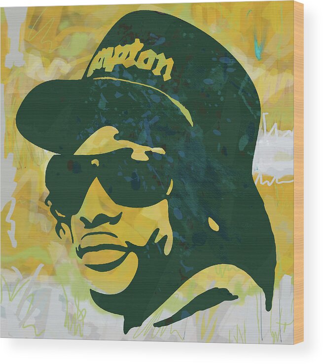 Eazy-e Art Drawing Sketch Poster Wood Print featuring the mixed media Eazy-E pop art poster by Kim Wang