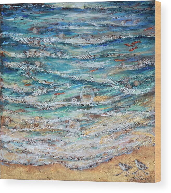 Ocean Wood Print featuring the painting Edge of Tide by Linda Olsen