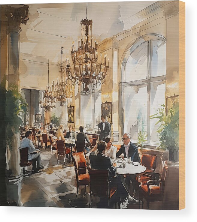 Venetian Dining Room Wood Print featuring the painting Elegant Venetian Dining Room at the Arlington Hotel by Lourry Legarde