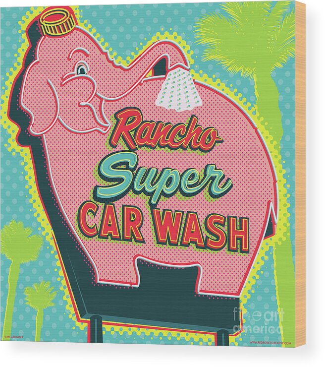 Pop Art Wood Print featuring the digital art Elephant Car Wash - Rancho Mirage - Palm Springs by Jim Zahniser