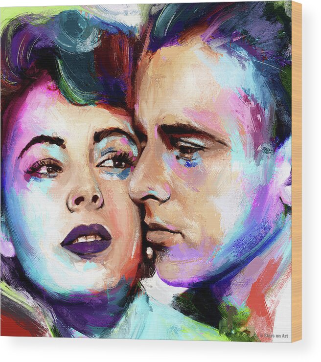 Liz Wood Print featuring the painting Elizabeth Taylor and Montgomery Clift painting by Movie World Posters