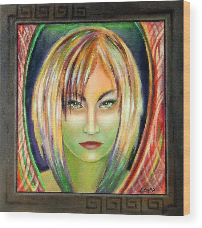 Woman Wood Print featuring the painting Emerald Girl by Sylvia Kula