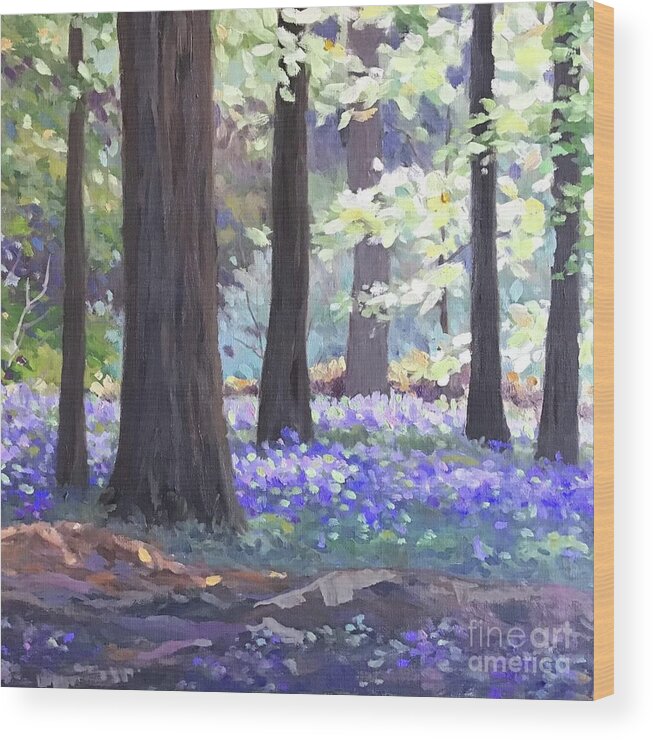 Bluebell Wood Print featuring the painting English Bluebells by Anne Marie Brown
