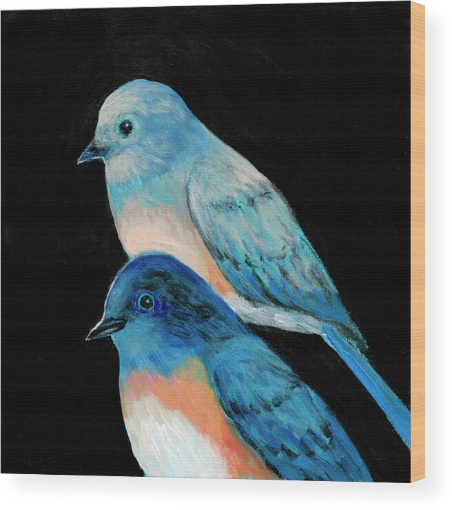 Bluebird Wood Print featuring the painting Evening Bluebirds by Jennifer Lommers