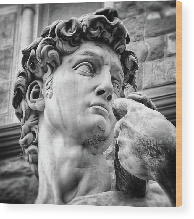 David Wood Print featuring the photograph Face Detail of David by Michelangelo Florence Black and White by Carol Japp