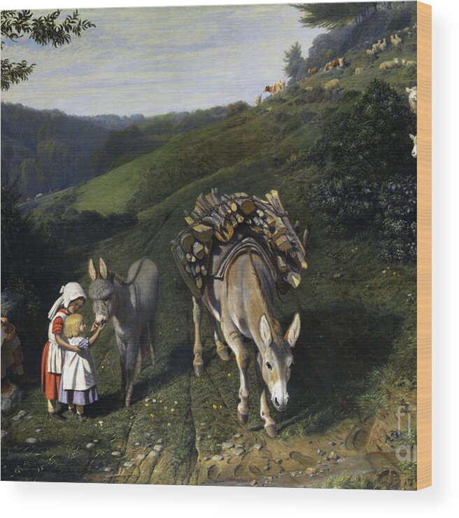 Pastoral Wood Print featuring the painting Family in Idyllic Countryside by Friedrich Wilhelm Keyl