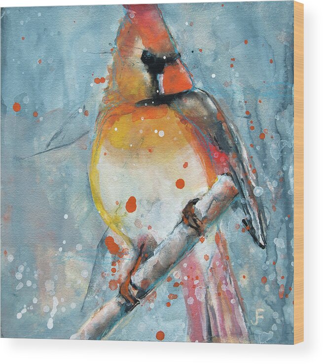 Cardinal Wood Print featuring the painting Female Cardinal 3 by Jani Freimann
