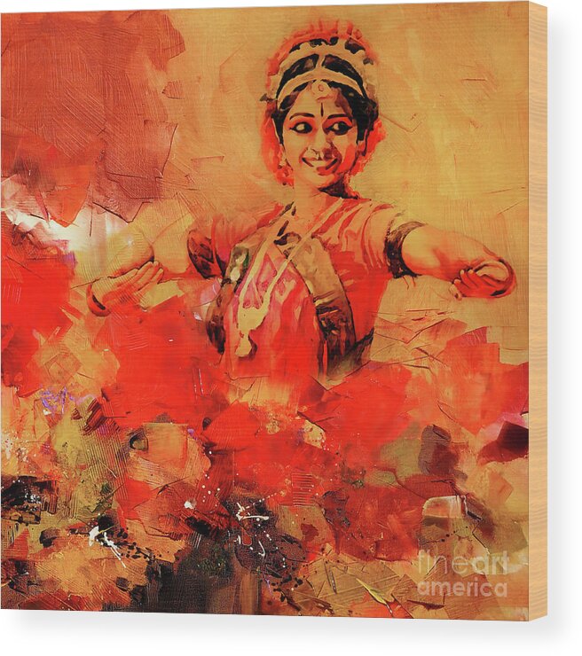 Indian Kathak Dance Wood Print featuring the painting Female kathak dance776y by Gull G