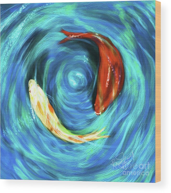 Feng Shui Painting Wood Print featuring the painting Feng Shui your Life with Koi Fish by Remy Francis