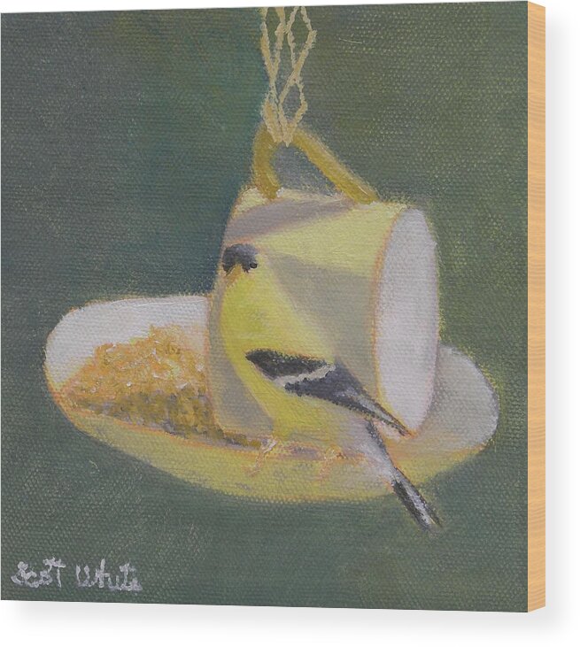 Yellow Finch Birds Wood Print featuring the painting Finch Tea Cup by Scott W White