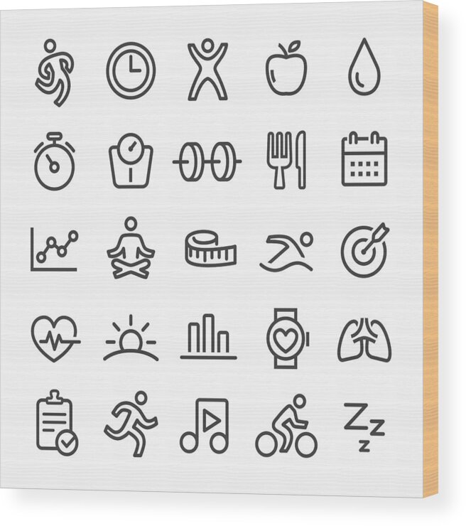 Icon Set Wood Print featuring the drawing Fitness Icons - Smart Line Series by -victor-