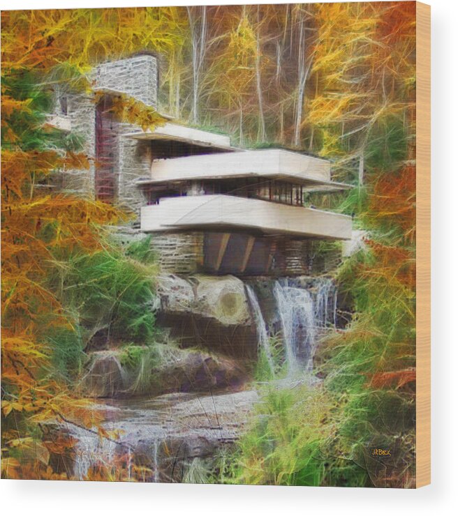 Frank Lloyd Wright Wood Print featuring the digital art House On The Waterfall - Square Version by Studio B Prints