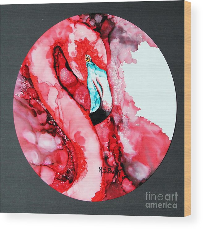 Flamingo Wood Print featuring the painting Flaming Flamingo by Maria Barry