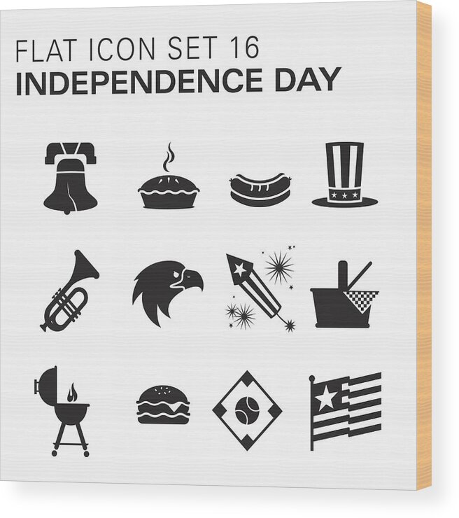 Firework Display Wood Print featuring the drawing Flat icons 16 - Independence Day/Summer by Arose373