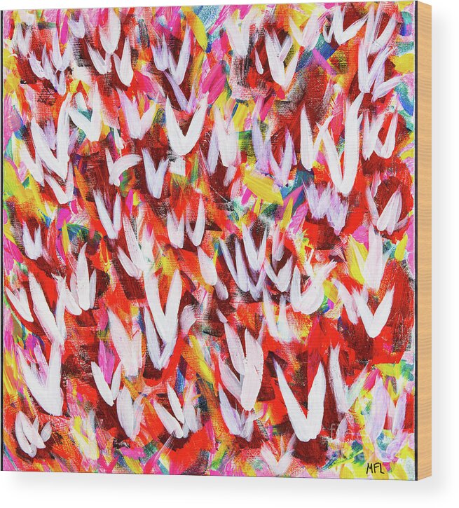 Abstract Wood Print featuring the digital art Flight Of The White Doves - Colorful Abstract Contemporary Acrylic Painting by Sambel Pedes