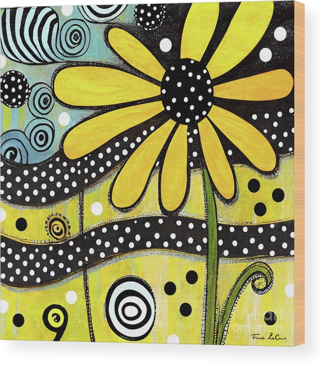 Yellow Daisy Wood Print featuring the painting Flower Power Yellow Daisy by Tina LeCour