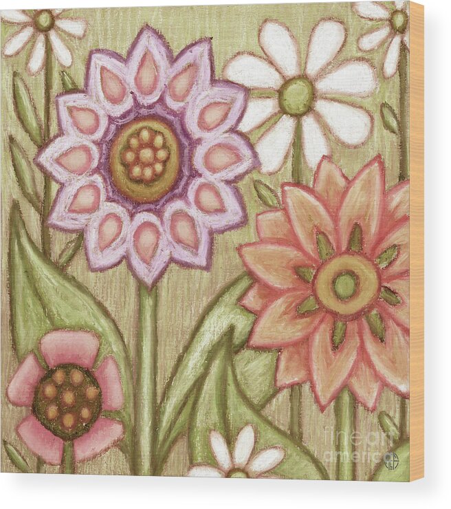 Daisy Wood Print featuring the painting Flowers Grow Smiles. Wildflora by Amy E Fraser