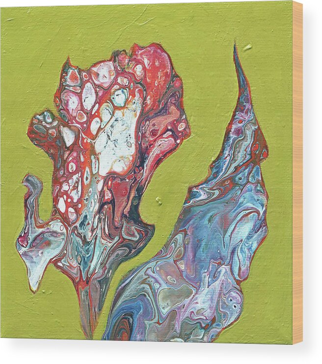 Fluid Art Wood Print featuring the painting Fluid Abstract in Green by Maria Meester