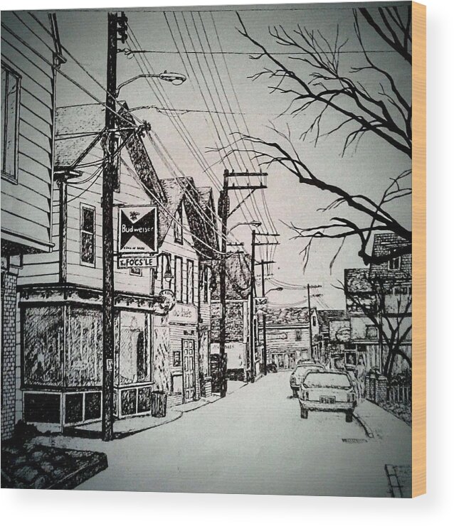 Ptown Wood Print featuring the painting Focsle, Downtown Ptown by James RODERICK