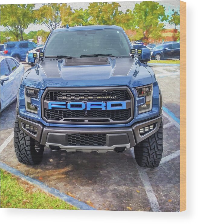2019 Ford F-150 Blue Raptor Wood Print featuring the photograph 2019 Ford Blue F-150 Raptor X115 by Rich Franco