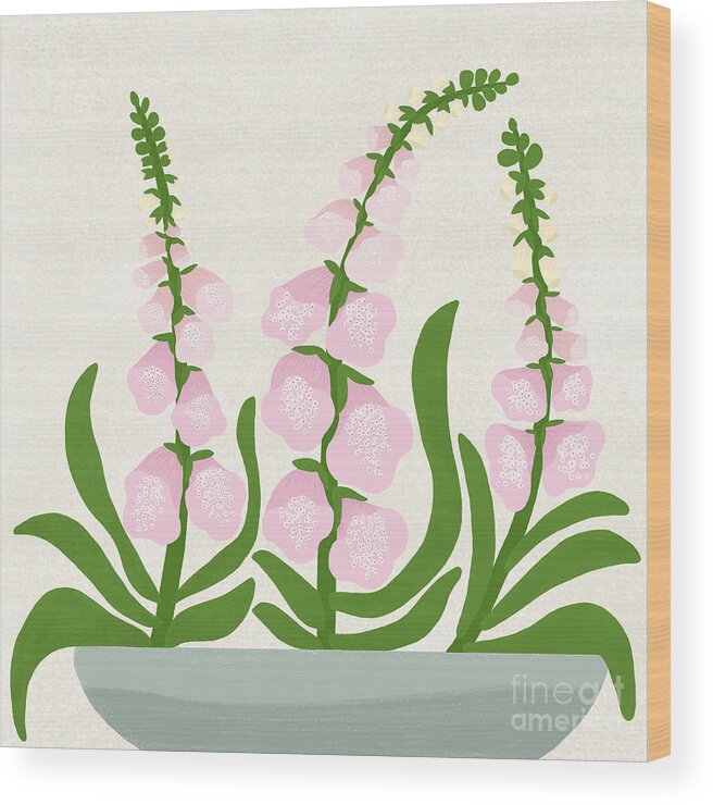Foxgloves Flowers Wood Print featuring the drawing Foxglove flowers by Min Fen Zhu