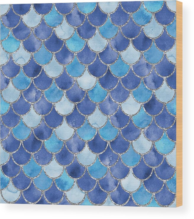 Blue Wood Print featuring the digital art Fresh Blue Mermaid Scales by Sambel Pedes