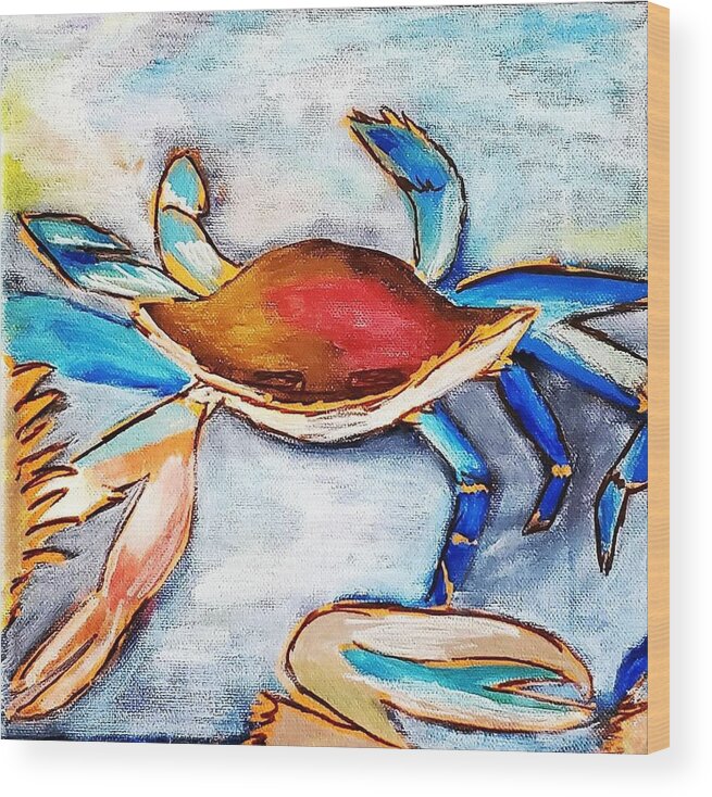 Crab Wood Print featuring the painting Fresh Catch by Amy Kuenzie