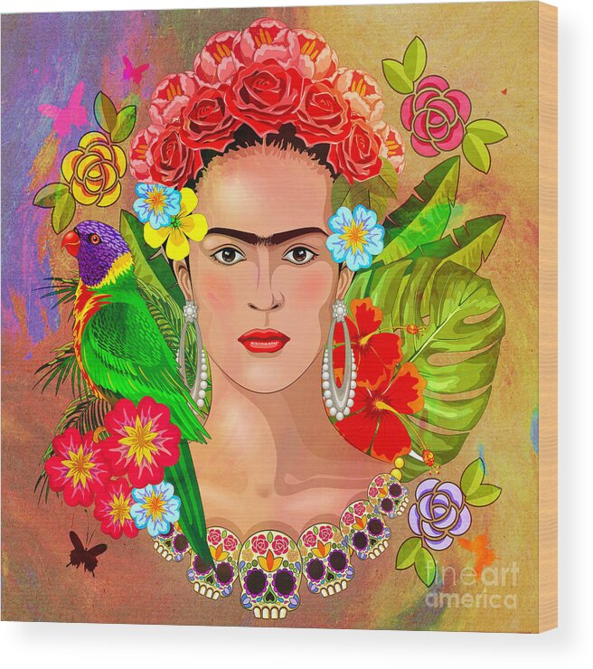 Frida Kahlo Wood Print featuring the painting Frida Kahlo painting by Mark Ashkenazi