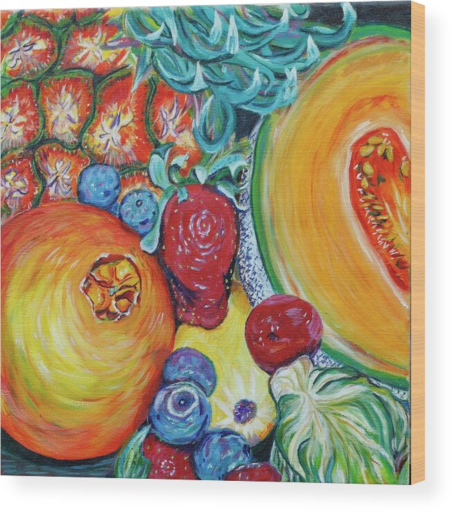 Colorful Fruit Wood Print featuring the painting Fruit and a Brussel Sprout by Dorsey Northrup