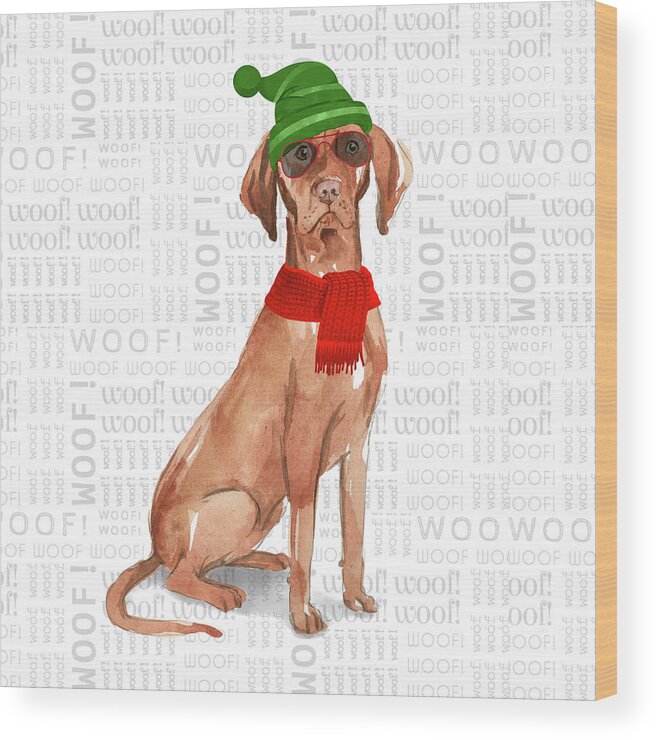 Hungarian Vizsla Wood Print featuring the digital art Funny Vizsla Christmas Dog by Doreen Erhardt