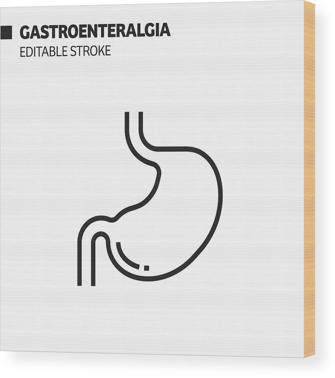 Human Digestive System Wood Print featuring the drawing Gastroenterology Line Icon, Outline Vector Symbol Illustration. Pixel Perfect, Editable Stroke. by Designer