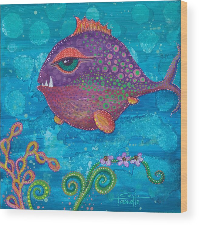 Fish Wood Print featuring the painting Geronimo by Tanielle Childers